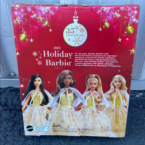 NEW Barbie Signature 2023 Holiday Doll Dark Brown Hair Golden Gown - Picture 4 of 4